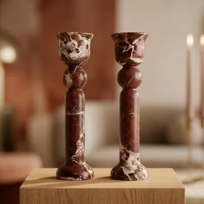 Christmas table settings - Rosso Levento red marble candle holder - SAGIT