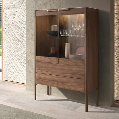 Sideboards - Walnut and fiberglass display cabinet with marble effect - ANGEL CERDÁ