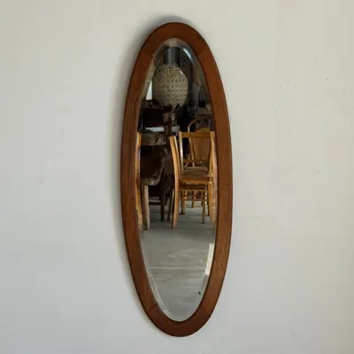 Miroirs - Miroir ovale vintage en chêne à glace biseautée H120 l43 P2 - OFFICE OBJETS