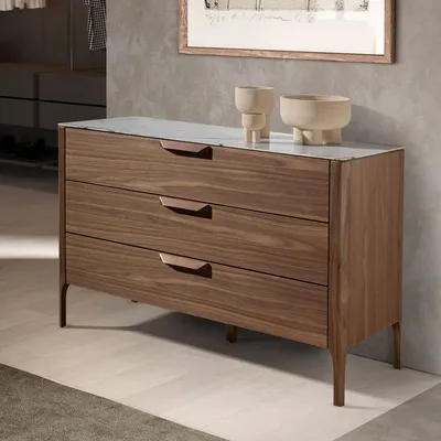 Chests of drawers - Walnut and fiberglass marble-effect dresser - ANGEL CERDÁ