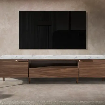 Buffets - Meuble TV en fibre de verre effet marbre et noyer - ANGEL CERDÁ