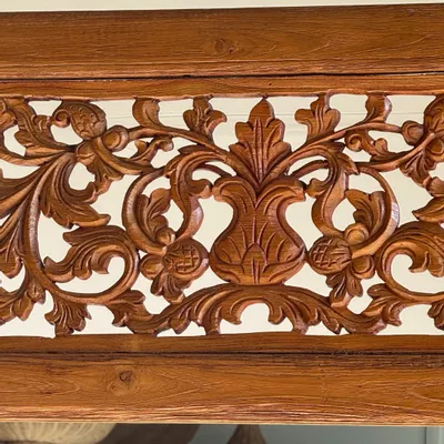 Mirrors - Very large teak standing mirror with carved openwork pediment, Indones - OFFICE OBJETS
