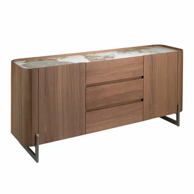 Sideboards - Walnut and dark metallised steel sideboard with porcelain marble top - ANGEL CERDÁ