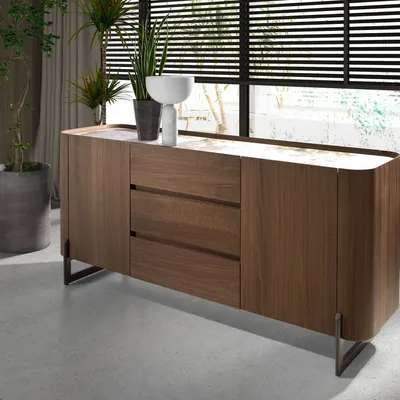 Sideboards - Walnut and dark metallised steel sideboard with porcelain marble top - ANGEL CERDÁ