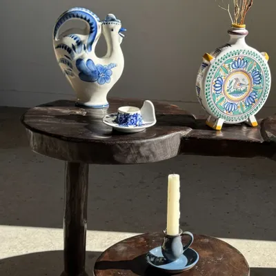 Carafes - Vintage white ceramic rooster decanter with cobalt blue decoration USS - OFFICE OBJETS
