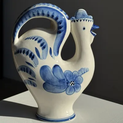 Carafes - Vintage white ceramic rooster decanter with cobalt blue decoration USS - OFFICE OBJETS