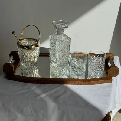 Trays - Art Deco oak mirrored tray with chrome handles - OFFICE OBJETS
