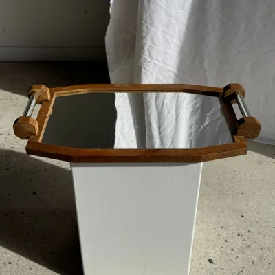 Trays - Art Deco oak mirrored tray with chrome handles - OFFICE OBJETS