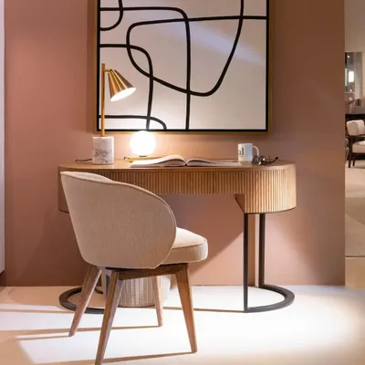 Chairs - ROUND ARMCHAIR UPHOLSTERED IN LIGHT STAINED OAK - SEKO - CRISAL DECORACIÓN