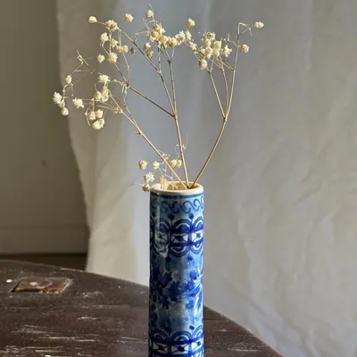 Vases - Vintage soliflora vase in blue and white Portuguese earthenware with d - OFFICE OBJETS