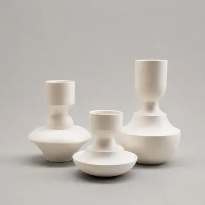 Pottery - Set de 3 Mini Vases & Candle Holders in white porcelain - Mini 0.Set - CALLIGRAMME
