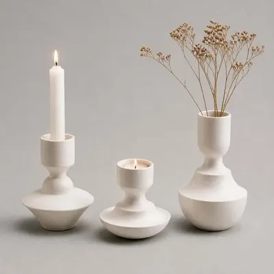 Pottery - Set de 3 Mini Vases & Candle Holders in white porcelain - Mini 0.Set - CALLIGRAMME