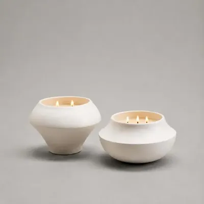 Other Christmas decorations - Set of 2 candles in iconic Calligramme porcelain holders - Mini P-Bg.Set - CALLIGRAMME