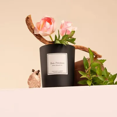 Bougies - Bougie Bois Précieux verre noir 180g - Cire 100% végétale - TANDEM FRAGRANCES