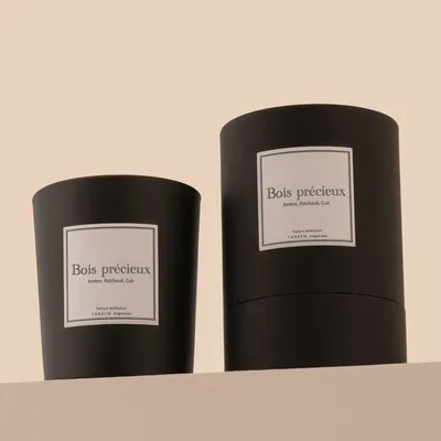 Bougies - Bougie Bois Précieux verre noir 180g - Cire 100% végétale - TANDEM FRAGRANCES