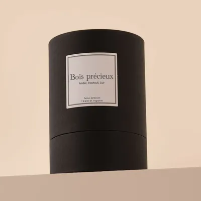 Bougies - Precious Wood Candle - 180g - Black glass -  100% vegetable wax - TANDEM FRAGRANCES