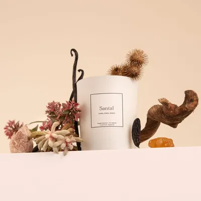 Bougies - Bougie Santal verre blanc 180g - Cire 100% végétale - TANDEM FRAGRANCES