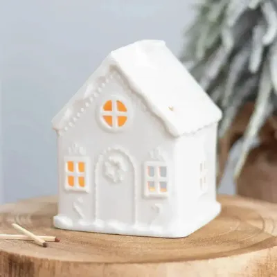 Bougeoirs et photophores  - Porte-bougie chauffe-plat en forme de maison en pain d'épice blanche - SOMETHING DIFFERENT WHOLESALE EUROPE BV