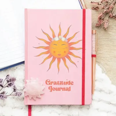 Papeterie bureau - Journal de gratitude Le Soleil avec stylo en quartz rose - SOMETHING DIFFERENT WHOLESALE EUROPE BV