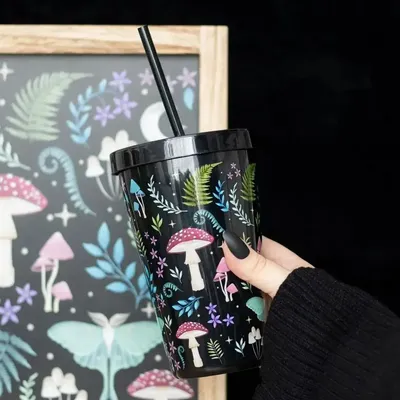 Glass - Dark Forest Print Plastic Tumbler with Straw - SOMETHING DIFFERENT WHOLESALE EUROPE BV