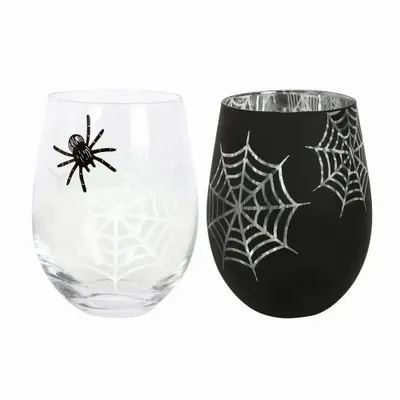 Verres - Ensemble de 2 verres à vin sans pied à motif araignée et toile d'araignée - SOMETHING DIFFERENT WHOLESALE EUROPE BV