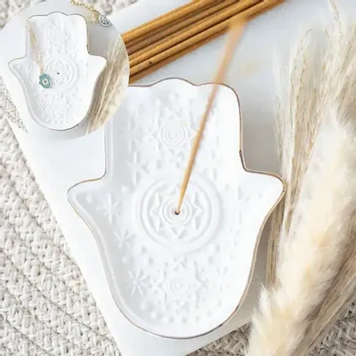 Scents - White Hand of Hamsa Incense Holder and Trinket Dish - SOMETHING DIFFERENT WHOLESALE EUROPE BV