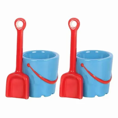 Sets de table - Ensemble de 2 coquetiers en céramique en forme de seau avec cuillères en forme de bêche - SOMETHING DIFFERENT WHOLESALE EUROPE BV
