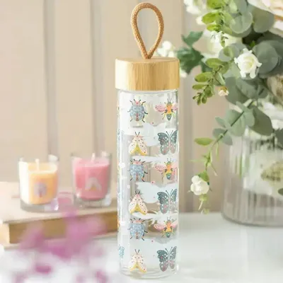 Verres - Bouteille d'eau en verre à motif floral et insectes - SOMETHING DIFFERENT WHOLESALE EUROPE BV
