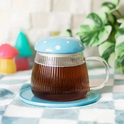 Tasses et mugs - Mug et soucoupe en verre bleu en forme de champignon - SOMETHING DIFFERENT WHOLESALE EUROPE BV