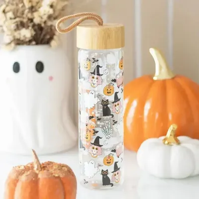 Glass - Groovy Ghost Print Glass Water Bottle - SOMETHING DIFFERENT WHOLESALE EUROPE BV