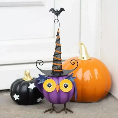 Ornaments - Purple Metal Owl Ornament with Witch Hat - SOMETHING DIFFERENT WHOLESALE EUROPE BV