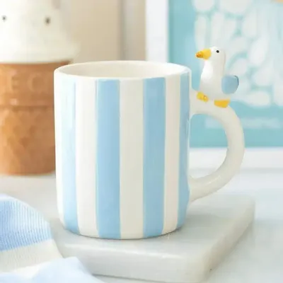 Mugs - Striped Mug with Seagull - SOMETHING DIFFERENT WHOLESALE EUROPE BV