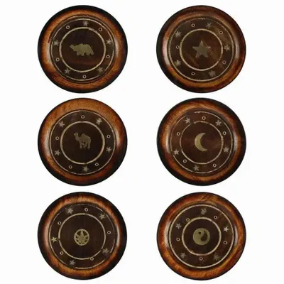 Scents - Mango Wood Round Plate Incense Holder with Brass Inlay - SOMETHING DIFFERENT WHOLESALE EUROPE BV