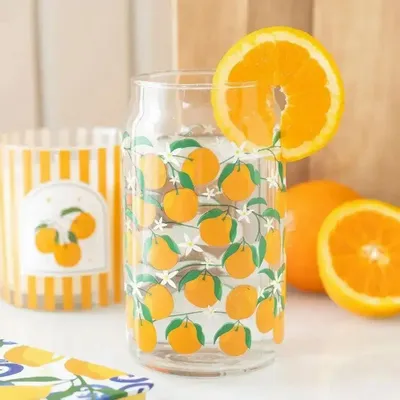 Glass - Orange Print Can Glass - SOMETHING DIFFERENT WHOLESALE EUROPE BV