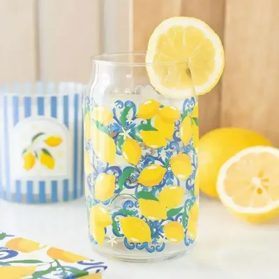 Glass - Lemon Print Can Glass - SOMETHING DIFFERENT WHOLESALE EUROPE BV