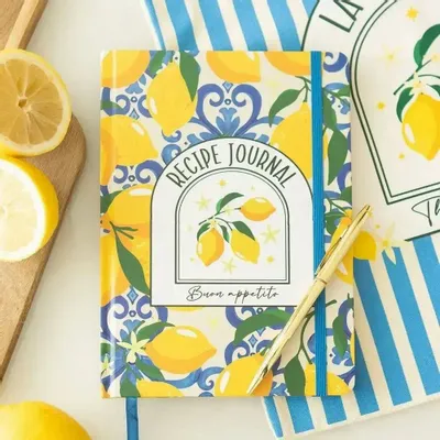 Stationery - Italian Lemon Print A5 Recipe Journal - SOMETHING DIFFERENT WHOLESALE EUROPE BV
