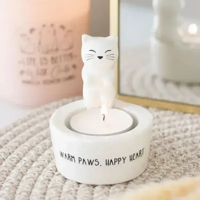 Bougeoirs et photophores  - Porte-bougie chauffe-plat Chat « Pattes chaudes, cœur joyeux » - SOMETHING DIFFERENT WHOLESALE EUROPE BV