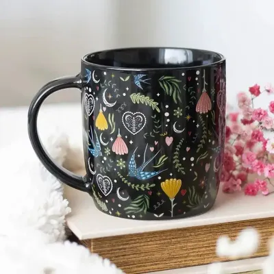 Mugs - Black Midnight Bloom Print Mug - SOMETHING DIFFERENT WHOLESALE EUROPE BV