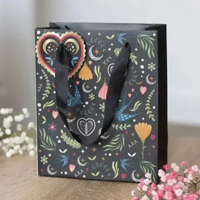 Bags and backpacks - Medium Black Midnight Bloom Print Giftbag - SOMETHING DIFFERENT WHOLESALE EUROPE BV
