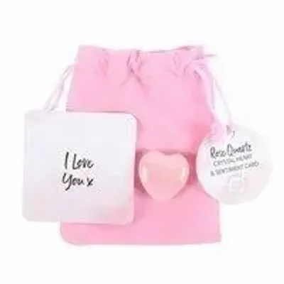 Decorative objects - I Love You Rose Quartz Crystal Heart in a Bag - SOMETHING DIFFERENT WHOLESALE EUROPE BV