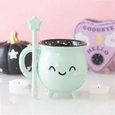 Decorative objects - Mint Green Cauldron Mug with Wand Stirrer - SOMETHING DIFFERENT WHOLESALE EUROPE BV