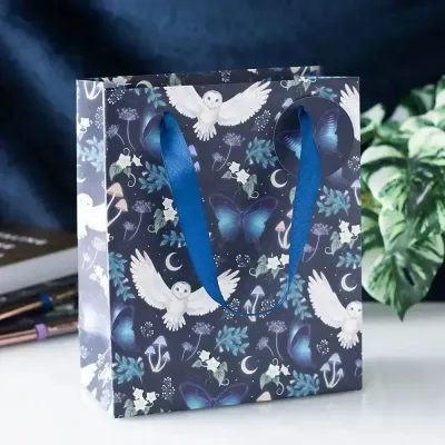 Bags and backpacks - 23cm Midnight Forest Owl Print Gift Bag - SOMETHING DIFFERENT WHOLESALE EUROPE BV