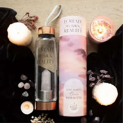 Verres - Bouteille d'eau en verre Quartz rose « Crée ma propre réalité » - SOMETHING DIFFERENT WHOLESALE EUROPE BV