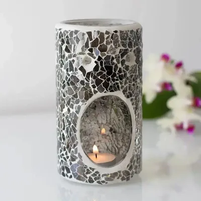 Scents - Pillar Gunmetal Grey Crackle Oil Burner and Wax Warmer - SOMETHING DIFFERENT WHOLESALE EUROPE BV