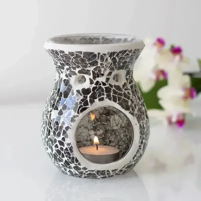 Scents - Small Gunmetal Grey Crackle Oil Burner and Wax Warmer - SOMETHING DIFFERENT WHOLESALE EUROPE BV