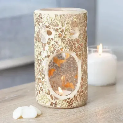 Scents - Gold Pillar Crackle Glass Oil Burner and Wax Warmer - SOMETHING DIFFERENT WHOLESALE EUROPE BV