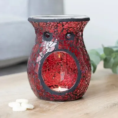 Senteurs - Grand brûleur à huile et chauffe-cire en verre rouge craquelé - SOMETHING DIFFERENT WHOLESALE EUROPE BV