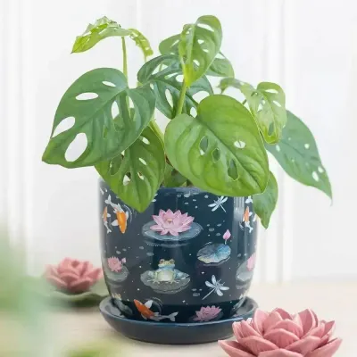 Flower pots - Pond Print Plant Pot with Saucer - SOMETHING DIFFERENT WHOLESALE EUROPE BV