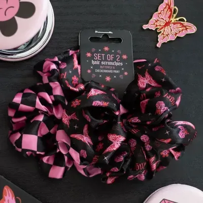 Decorative objects - Set of 2 Rebel Butterfly and Checkerboard Hair Scrunchies - SOMETHING DIFFERENT WHOLESALE EUROPE BV