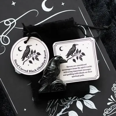 Ornements - Ornement de corbeau en obsidienne noire dans un sac - SOMETHING DIFFERENT WHOLESALE EUROPE BV